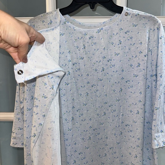 Vtg Carole Cotton Blend Hospital Nightgown Sz S Snap Access Eyelet Lace Blue - Picture 4 of 9